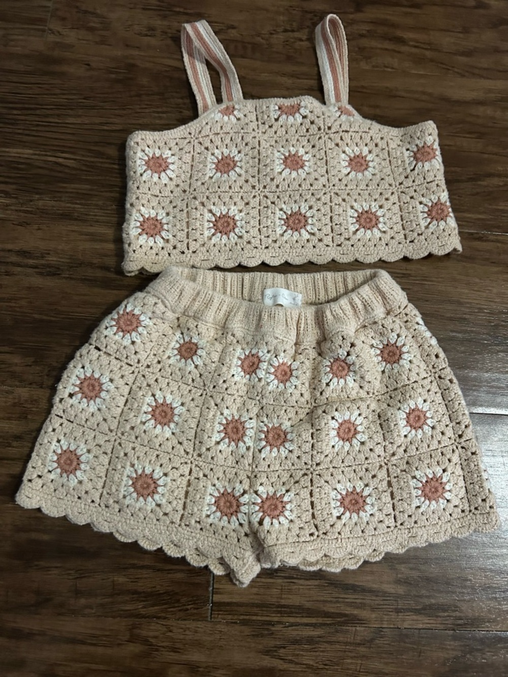 Rylee + Cru Cream Crochet Daisy Tank & Shorts Set